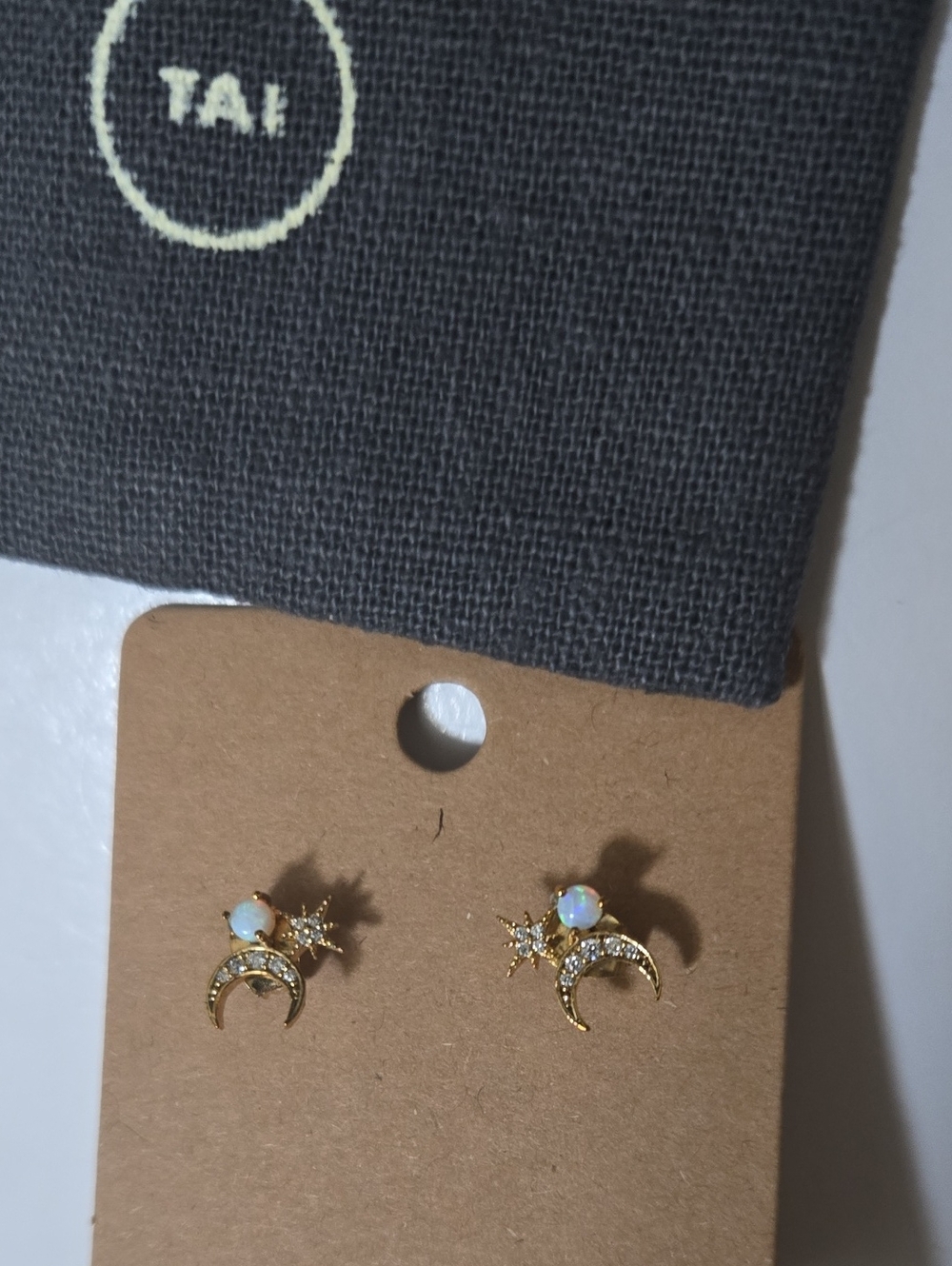 Tai Gold Crescent and Opal Star Stud Earrings